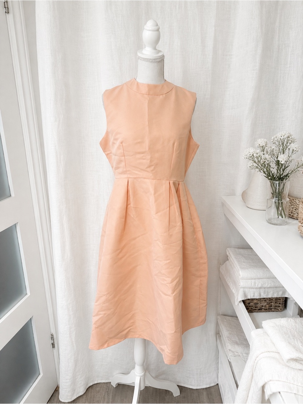 Boohoo Peach Sleeveless Midi A-Line Dress